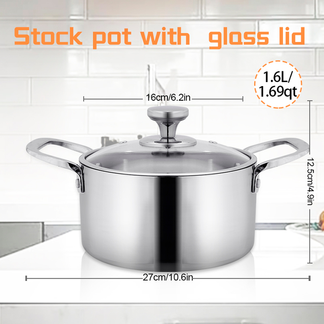 DaoSheng Household Stainless Steel 304 Cooking Pot with Glass Lid