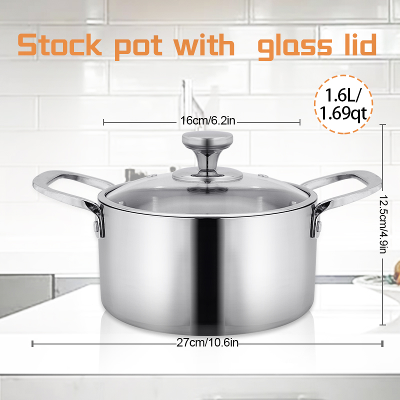 DaoSheng Tri-Ply Stainless Steel Glass Lid Stock Pot