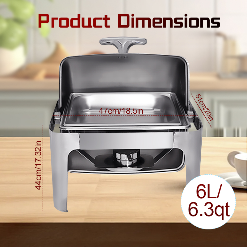 DaoSheng 6L Roll Top Stainless Steel Square Chaffing Dish