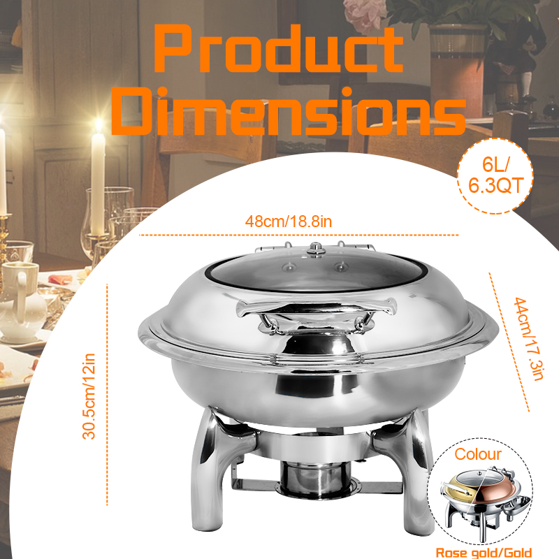 DaoSheng 6L Gold Stainless Steel Round Chafing Dish