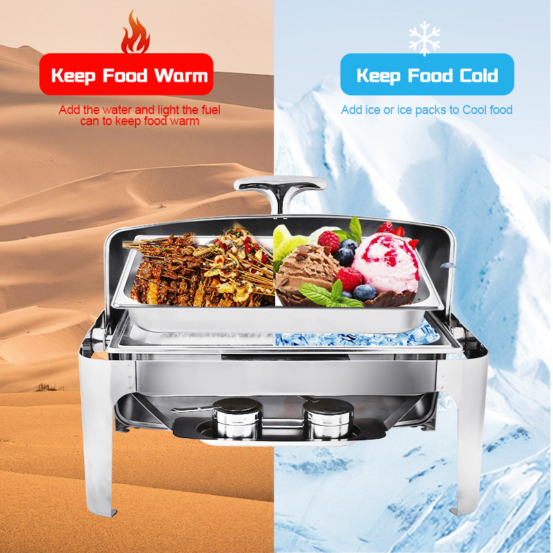 DaoSheng 9L Stainless Steel Chafing Dish for Buffet with Rolling Top