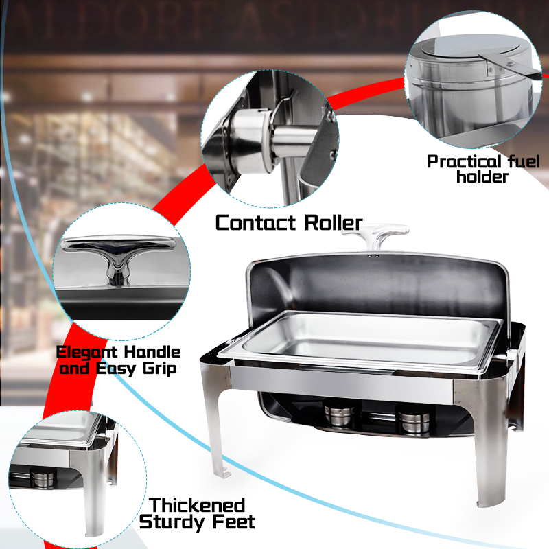 DaoSheng 9L Stainless Steel Chafing Dish for Buffet with Rolling Top