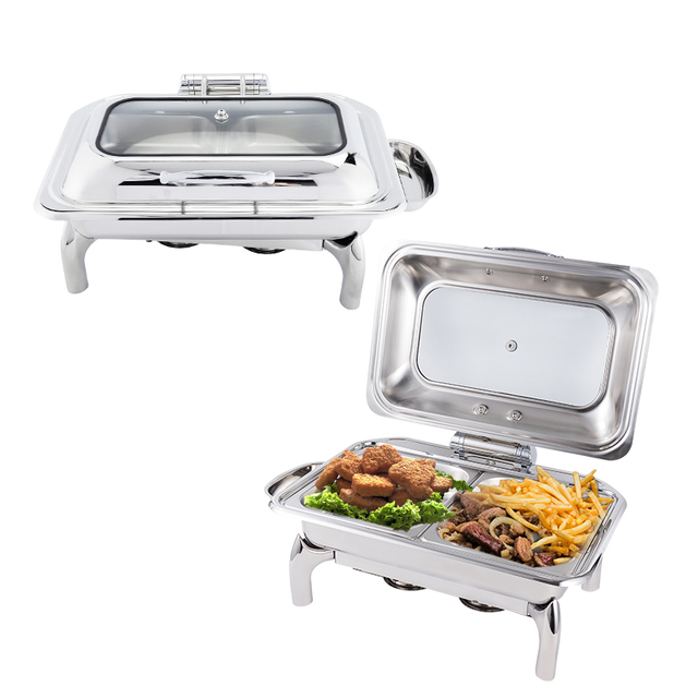 DaoSheng 9L Silver Stainless Steel Rectangle Chaffing Dishes