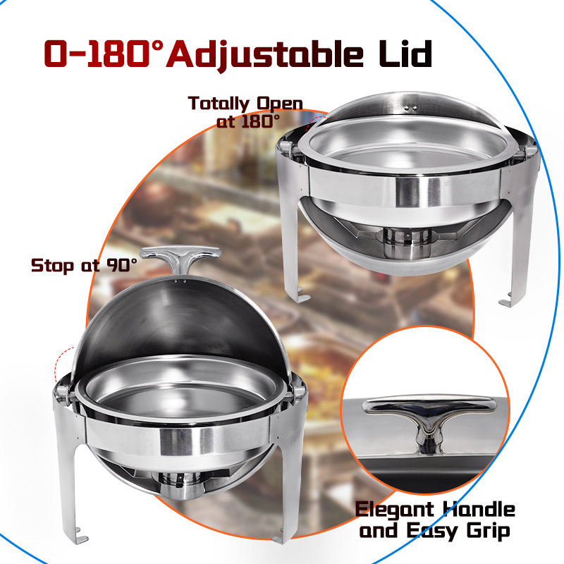 DaoSheng 6L Stainless Steel Round Roll Top Buffer Server Chafing Dishes